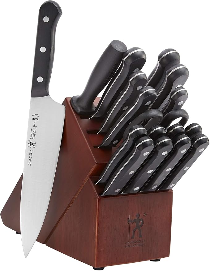 HENCKELS Solution Razor-Sharp 18-pc Knife Set, Chef Knife, Bread Knife, Steak Knife, German Engineered Informed by 100+ Years of Mastery, Brown