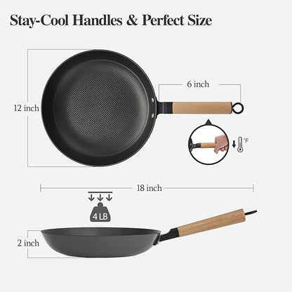 YUTANN Nonstick Frying Pan 12 inch, Ceramic Cast Iron Skillet, Lightweight Pre-seasoned Cast Iron Pan with Detachable Handle, Dishwasher & Oven Safe, Free of PFAS and PFOA