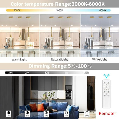 Modern Pendant Lights for Kitchen Island LED Dimmable Crystal Glam Ceiling Pendant Lighting for Dining Room Hallway Bedroom Corner Lamp Antique Gold
