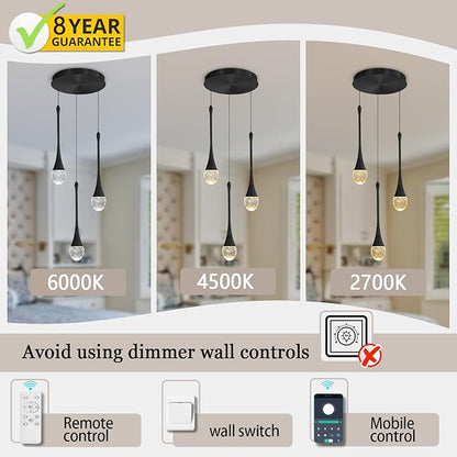Pendant Lights Kitchen Island 3-Lights Pendant Chandelier for Dining Room Hallway Stairwell,LED Dimmable 2700K-6000K
