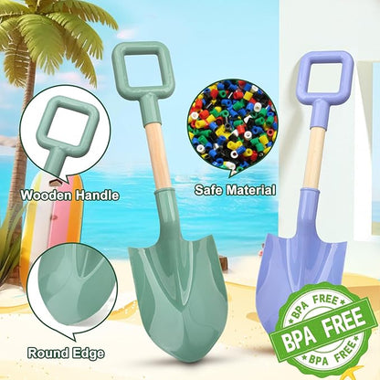 16" Wood Beach Sand Shovel Toys for Kids Adults, Heavy Duty Gardening Tools, Sturdy Spades for Sandbox Table, ABS Plastic Scoop for Sand Snow Shoveling Digging, Backyard Summer Winter Fun 2 Pack