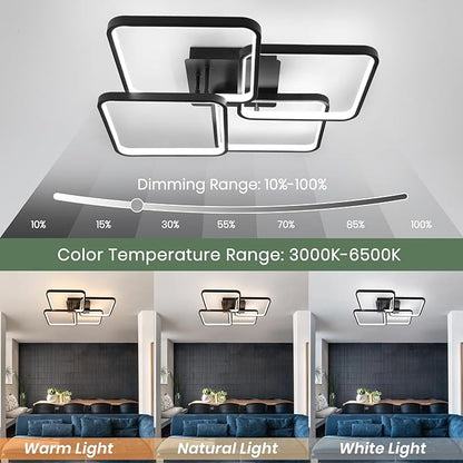 Modern Led Ceiling Light Fixtures for Living Room, Dimmable Square Ceiling Lighting Fixture with Remote Control, 3 Colors Flush Mount Ceiling Light for Dining Room, Kitchen, Living Room