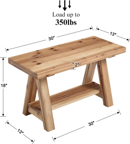 30" Entryway Bench Farmhouse Narrow Dining Bench Shoe Rack Small Wooden Benches Holds up to 300lbs for Hallway Living Room Dining Room Bedroom，1 Tier, Natural