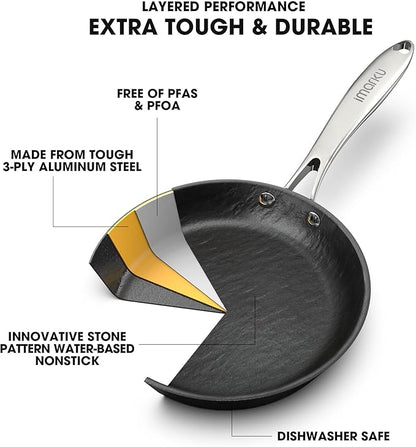 imarku Non Stick Frying Pans - 8&10&12 inch Nonstick Frying Pan Set with Cool Stainless Steel Handle,Disherwasher Safe skillets,Professional Frying Pans Set, Best Gifts