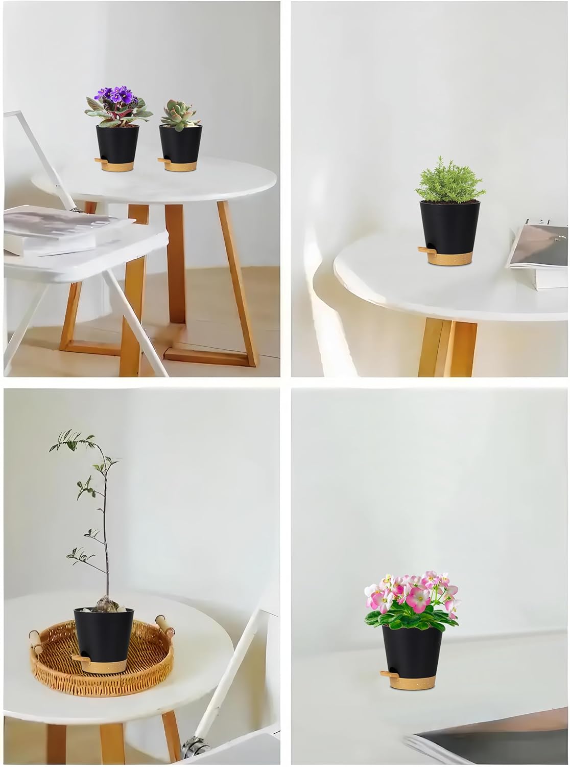 5 Pack 5 inch Self-Watering Pots, African Violets Planter with Drainage Holes and Reservoir, Black Brown Plastic Planter for Indoor Outdoor Plants Flowers and Houseplants black brown, 5 inch 5 pcs