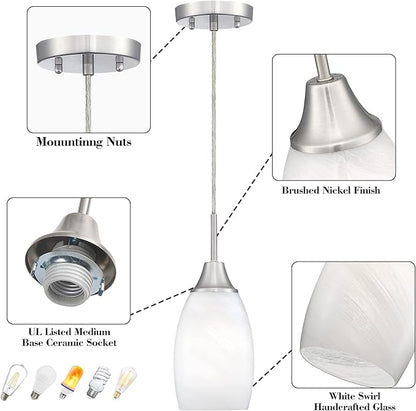 Mini Glass Pendant Light 4.72" White Glass Pendant Lights 3-Pack Handblown White Art Oval Glass Hanging Pendant Light for Kitchen Island Dining Room Living Foyer Hallway Entry