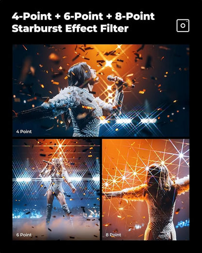 K&F CONCEPT 77mm Star Filters Kit (3 PCS) 4 Points 6 Points 8 Points Cross Screen Starburst Filters Set -18 Layer Coating Ultra Slim Optical Glass Camera Lens Filter with 3 Cleaning Cloth