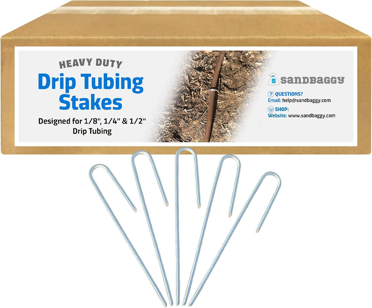 Sandbaggy 400-Pack DRIP TUBING Stakes Landscape Staples | 5 inch Length - 11 Gauge Heavy Duty | Drip Anchors | Landscape Pins | Garden Lawn Nails | Designed to Hold Drip Tubing Up to 1/2" Diameter