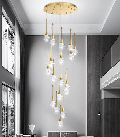 18 Light Modern Glam Crystal Chandelier for High Ceiling LED Dimmable Ceiling Pendant Light Staircase Foyer Enterway Living Room Chandelier Lighting Antique Gold