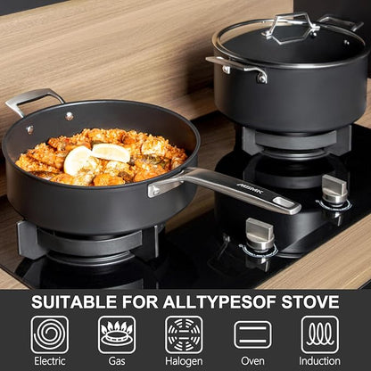 MsMk 5QT saute pan with Glass Lid, 11in Nonstick Deep Frying pans, Lasting Non stick, Oven safe to 700°F, Induction pots, Durable PFOA Free Non-Toxic