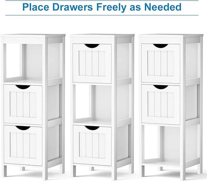 Tangkula Bathroom Floor Cabinet, Wooden Storage Cabinet w/2 Adjustable Drawers, Narrow Storage Floor Cabinet for Living Room Bathroom Office (White)