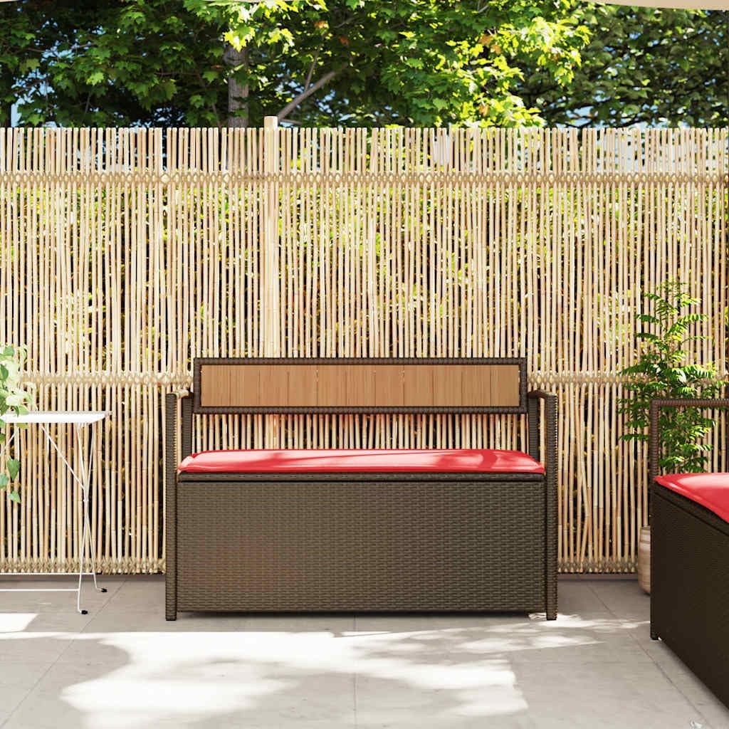 PE Rattan Patio Storage Bench with Cushion, Outdoor Seat for Cushions and Garden Supplies, Waterproof Inner Bag and Gas Spring Lid