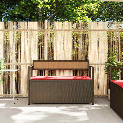 PE Rattan Patio Storage Bench with Cushion, Outdoor Seat for Cushions and Garden Supplies, Waterproof Inner Bag and Gas Spring Lid
