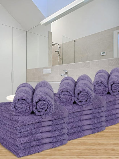 Casa Lino Face Towels & Body Wash Cloths for Showering - 100% Cotton Wash Cloths for Bathroom - Highly Absorbent & Quick Drying Washcloth Set - Cotton Washcloths 24 Pack (12" x 12") - (Purple)