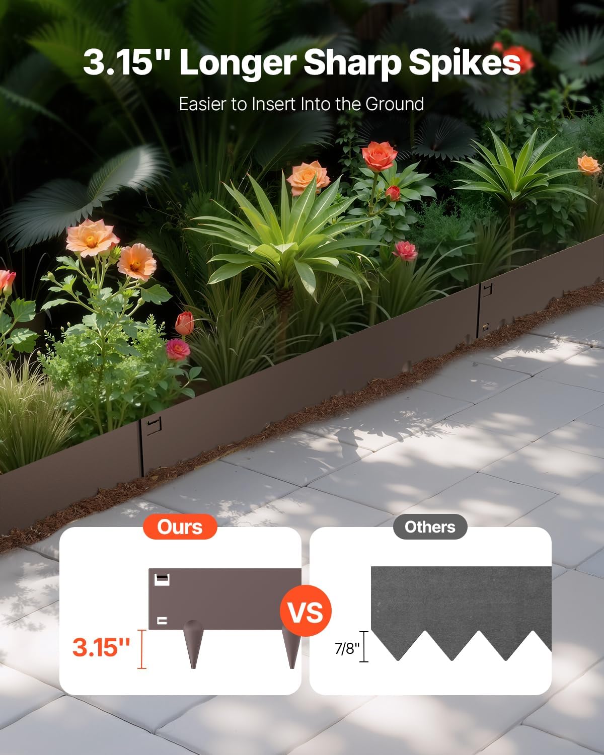 VEVOR Steel Landscape Edging, 5 Packs 39 x 3 in Rust-Resistant Metal Landscape Edging, Bendable Garden Edging Border, Heavy Duty Lawn Edging, Easy-to-Install, Flower Bed Yard Pathway Divider Brown