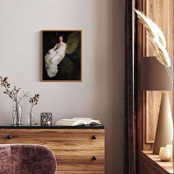 InSimSea Framed Wall Art for Living Room Dark Academia Wall Art Decor Canvas Prints Home Decor Stevenson Angel Vintage America Country Memorial Classical Oil Painting Wall Decor for Bedroom 11x14in
