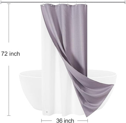 3 in 1 Stall Half Size Purple Shower Curtain Set-36 W x 72 H, Lavender Waffle Waterproof Fabric and PEVA Liner Set with Stainless Steel Hooks