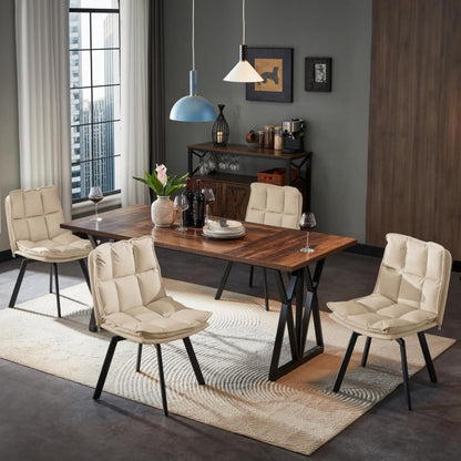 Susalt Swivel Dining Chairs Set of 4, Upholstered Dining Room Chairs, Leather Kitchen Chairs with Metal Feet, Double-Layer Foam Dinner Chair for Dining Room, and Kitchen, Off White and Black
