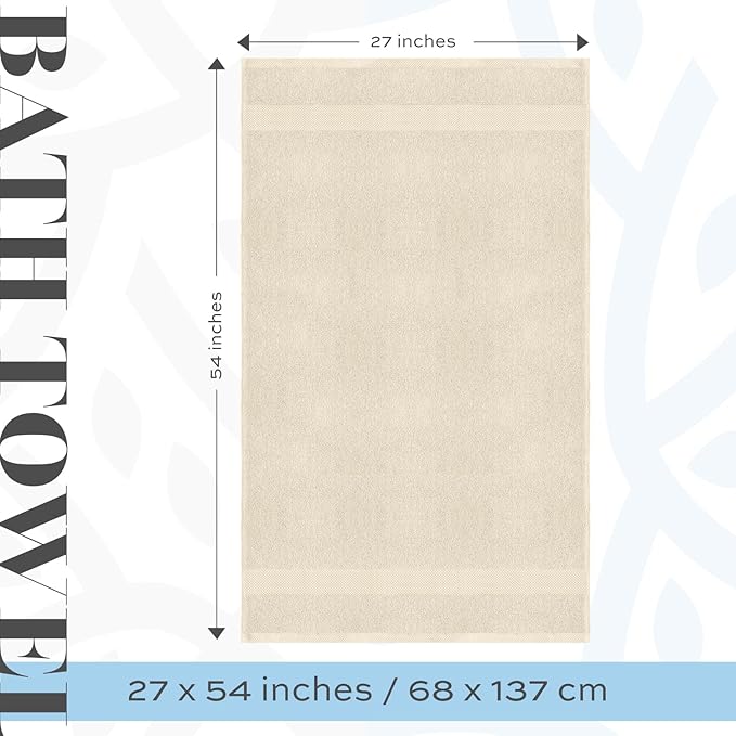 White Classic Luxury Bath Towels Set of 4 Large - 700 GSM Cotton Ultra Soft Bath Towels 27x54 | Highly Absorbent and Quick Dry | Hotel Towels for Bathroom Luxury, Plush Shower Towels, Ivory