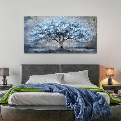 Canvas Wall Art for Living Room Wall Decor for Bedroom Office Modern Hotel Wall Decorations Blue Tree Landscape Paintings Abstract Pictures Artwork Room Aesthetic Home Decor 20x40 in