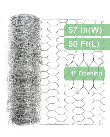 Garden Poultry Chicken Wire Netting - 57 '' × 50 ' Garden Fence Animal Barrier, Chicken Wire for Crafts, 1 inch Mesh Poultry Netting Fence, Pet/Rabbit/Chicken Wire Fencing