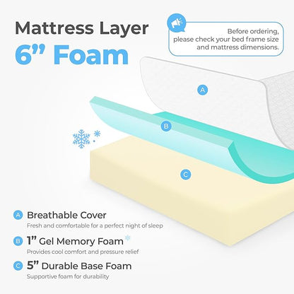 Neo Sleep 6 Inch Full Cooling Memory Mattress for Pressure Relief & Cool Sleep Medium Firm CertiPUR-US Certified Foam, Mattress-in-a-Box Comfort & Supportive Fiberglass Free (Full, 6 in)