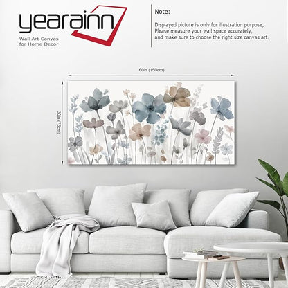 Elegant Flowers Canvas Wall Art - Floral Pictures for Wall Decor Indigo Brown Grey Canvas Painting Nature Printing Artwork for Living Room Bedroom Home Office Wall Decoration 29" x 58"
