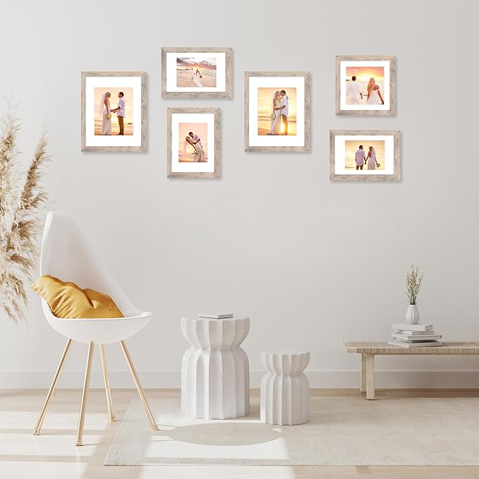 11x14 Picture Frame Set of 4 with Tempered Glass, Smoke Gray Frame Display 8x10 Pictures with Mat or 11 x 14 Without Mat, Wood Rustic Photo Frames for Horizontal or Vertical Wall Mounting