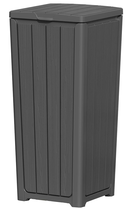 Outdoor Trash Can with Lid, Waterproof Resin Garbage Can with Tiered Lid, Outside Trash Bin for Patio, Kitchen, Backyard or Deck
