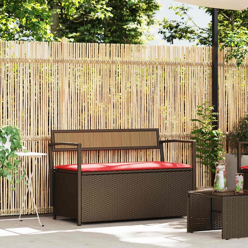PE Rattan Patio Storage Bench with Cushion, Outdoor Seat for Cushions and Garden Supplies, Waterproof Inner Bag and Gas Spring Lid