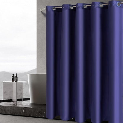 Furlinic No Hook Fabric Shower Curtain,Small Stall Shower Curtain Liner,Bathroom Curtains with 6 Plastic Split Grommets,Waterproof & Machine Washable,Navy Blue,Half Narrow 48x72 Inch.