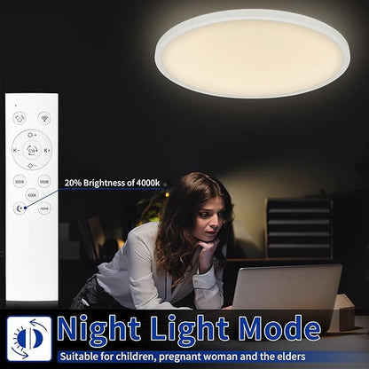 20 Inch Led Flush Mount Ceiling Light Fixture Dimmable with Remote Control, White, Ultra Thin, 48W 4800Lumen, for Bedroom, Living Room, Kitchen, Dining Room, Home Office