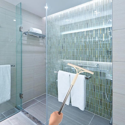 Milisten Multifunctional Window Squeegee and Mirror Cleaner with Extendable Handle, Wet and Dry Glass Scraper for Bathroom, Car, and Tile Cleaning, Khaki