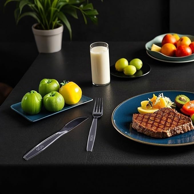 SACATR 1000 Count Plastic Silverware Heavy Duty - 400 Forks, 400 Spoons, 200 Disposable Knives, BPA-Free, Disposable Plastic Cutlery Set, Plasticware Suitable for Party Everyday Use ﻿