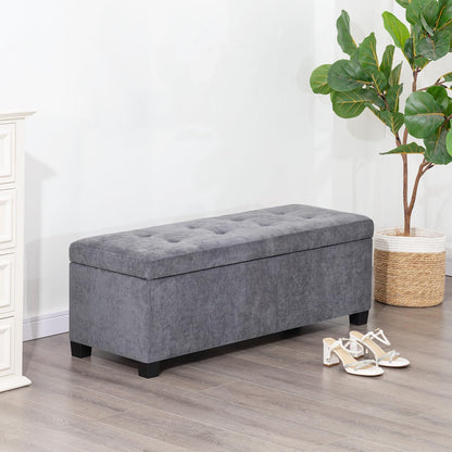 Asense Storage Ottoman Bench,42 inch Upholstered End of Bed Bench,Safety Hinge Storage Bench for Living Room,Bedroom,Entryway (42" Cotton-Linen Grey)