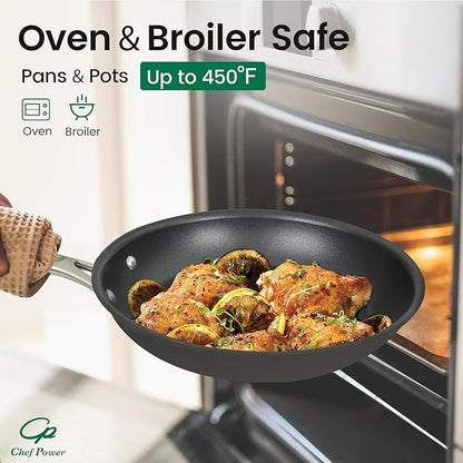Chef Power Hard Anodized Nonstick Cookware Sets 10 Piece with Stainless Steel Handle, Pots and Pans Set Non Stick, Kitchen Induction Cooking Sets, Dishwasher Safe, Oven Safe, Essential