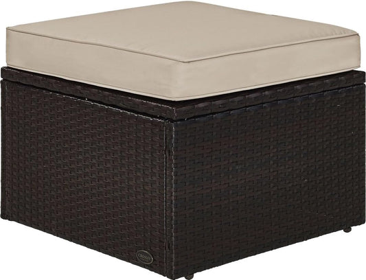 Crosley Furniture Palm Harbor Wicker Outdoor Ottoman Foot Rest for Patio, Deck, Porch, Brown with Sand Cushions