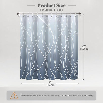 Punkray Ombre Blue Shower Curtain for Bathroom with Hooks, White Shower Curtain Set, Stripe Bath Curtains Decorative Shower Curtains Water Repellent Washable, 72 x 72