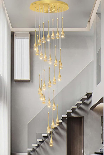 138'' Large Chandeliers for Living Room Modern Crystal Gold Chandeliers Spiral Staircase Pendant Light High Ceiling Lamp Fixture for Foyer Entrance Dimmable 2700-6000K