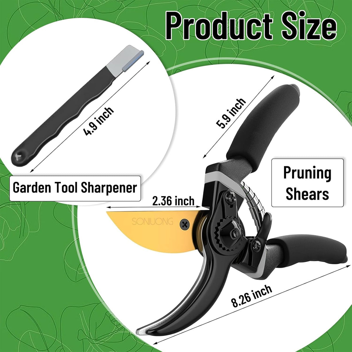 Pruning Shears for Gardening,Garden Shears,Garden Clippers,Gardening Shears,SK5 Steel Hand Pruners,Garden Scissors Heavy Duty Tool with Soft Cushion Grip Handle and Sharpening stone