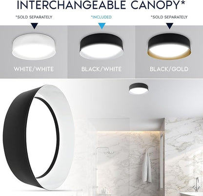 LUXRITE 17-Inch LED Flush Mount Ceiling Light, 5CCT Selectable 2700K–5000K, 2420 Lumens, 34W, CRI 90, Dimmable, Damp Rated, Decorative Flush Mount with Interchangeable Canopy - Black & White Finish