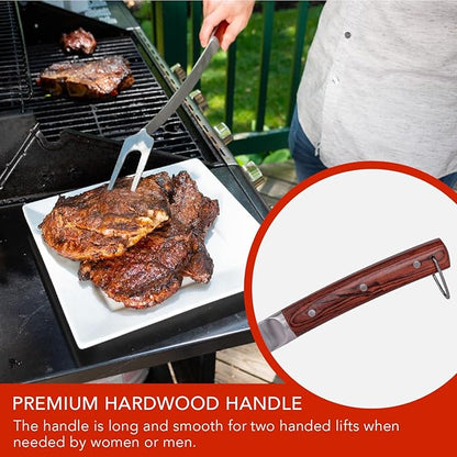 Grill Fork 24-inch Super Long for Grilling Barbecue Griddle and Fire Pit Extra Strong Curved Neck Premium Hardwood Handle Large Stainless Steel Tines for BBQ Outdoor Kitchen and Grilled Food