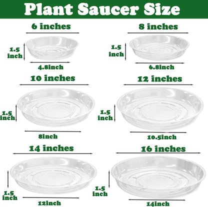 16 Packs 6/8/10/12 Inches Large Clear Plant Saucers for Indoor Outdoor Use Heavy Duty Plastic Plant Trays for Planter Bulk Flower Pot Drip Trays to Catch Water, 4 to 20 Inch