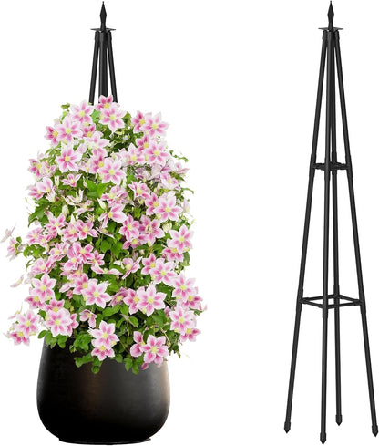 4FT Obelisk Trellis for Climbing Plants Outdoor, 16mm Rust-Proof Extra Thickened Plastic-Coated Metal Pipes, Indoor Climbing Support for Potted Plants, Vines, Flowers Stands,Black