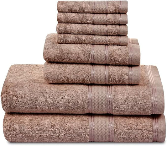 Casa Lino Bath Towel Set of 8 (2 Bath Towels, 4 Wash Cloths & 2 Hand Towels for Bathroom) - 100% Cotton - Highly Absorbent & Quick Dry - Guest Room Essentials for Bathroom Set - (Coffee Brown)