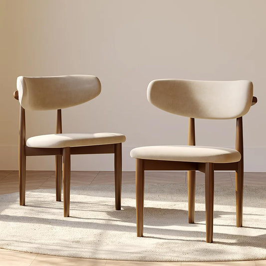 POVISON Modern Dining Room Chairs Set of 6, Armless Cotton Linen Dining Chair Set with Sackcloth Cushions and Dark Walnut-Coloured Ash Wood, Pre-Assembled Design (Beige)