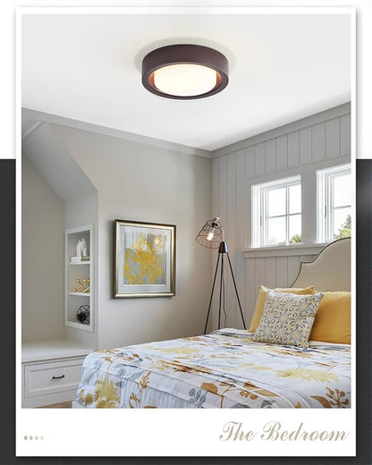 13 Inch Flush Mount Ceiling Light,Oil Rubbed Bronze Finish Plate with Frosted Glass Shade,Round Ceiling Lighting Fixture for Hallway Bedroom Closet Livingroom Kitchen Stairwell (Oil Rubbed Bronze)