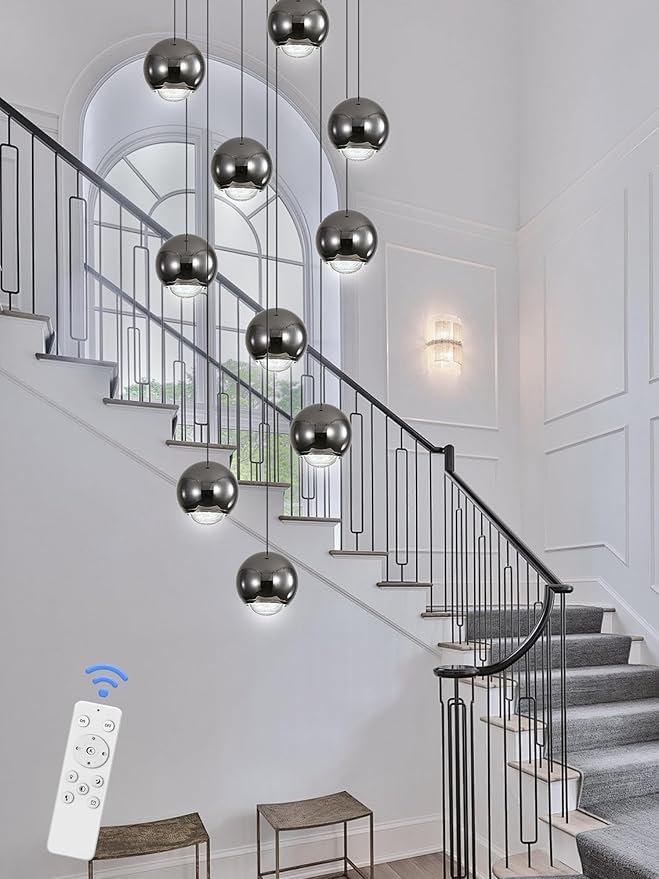 10-Light LED Staircase Black Chandelier Crystal Ceiling Lights Large Chandeliers for High Ceilings, Entryway Modern Lighting Fixture Villas and Stairs