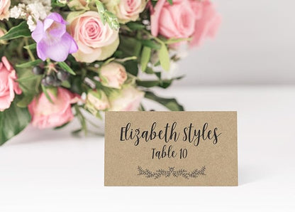 Printed Party Table Place Cards for All Occasions and Events, Set of 25 (Kraft)