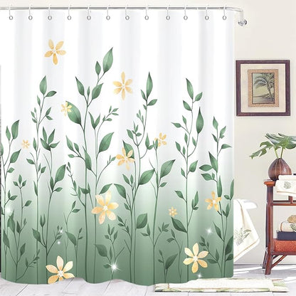 Eucalyptus Shower Curtain, Ombre Floral Leaves Plant Washable Fabric Bath Decor with 12 Hooks 72x72 inches, Sage Green